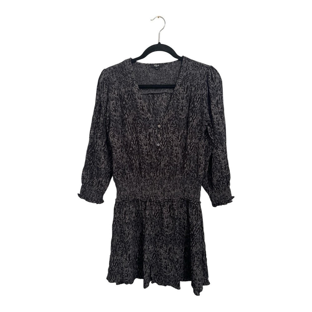 Rails Zana Dress Women’s Large Charcoal Animal Print Mini Smocked